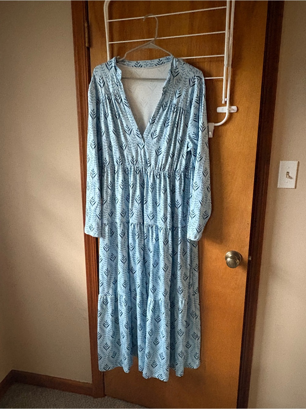 Light Blue Printed Tiered Maxi Dress - Women's